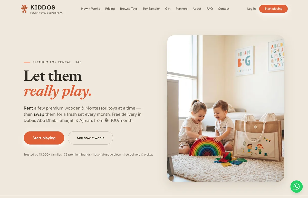 The KIDDOS Toys Club website