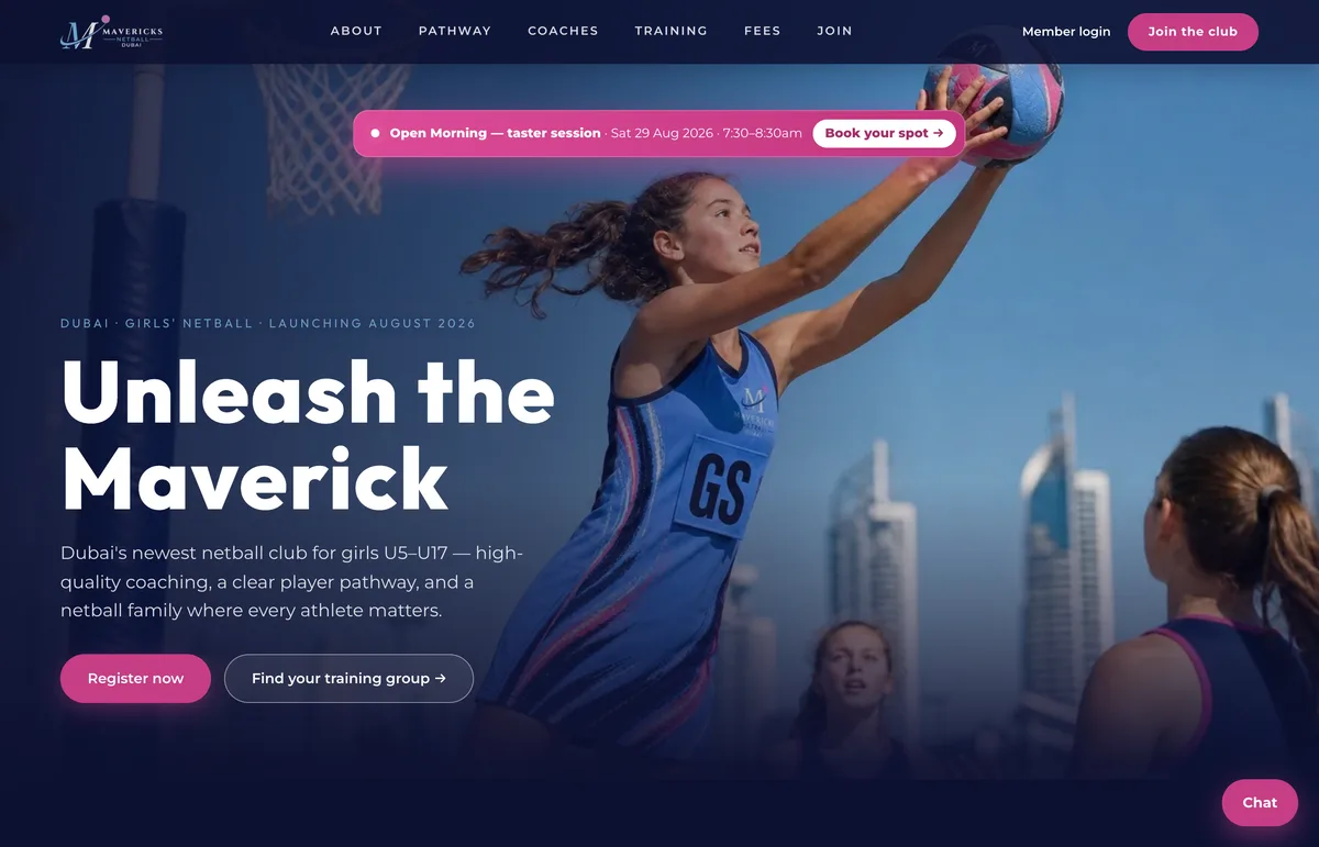 The Mavericks Netball UAE website